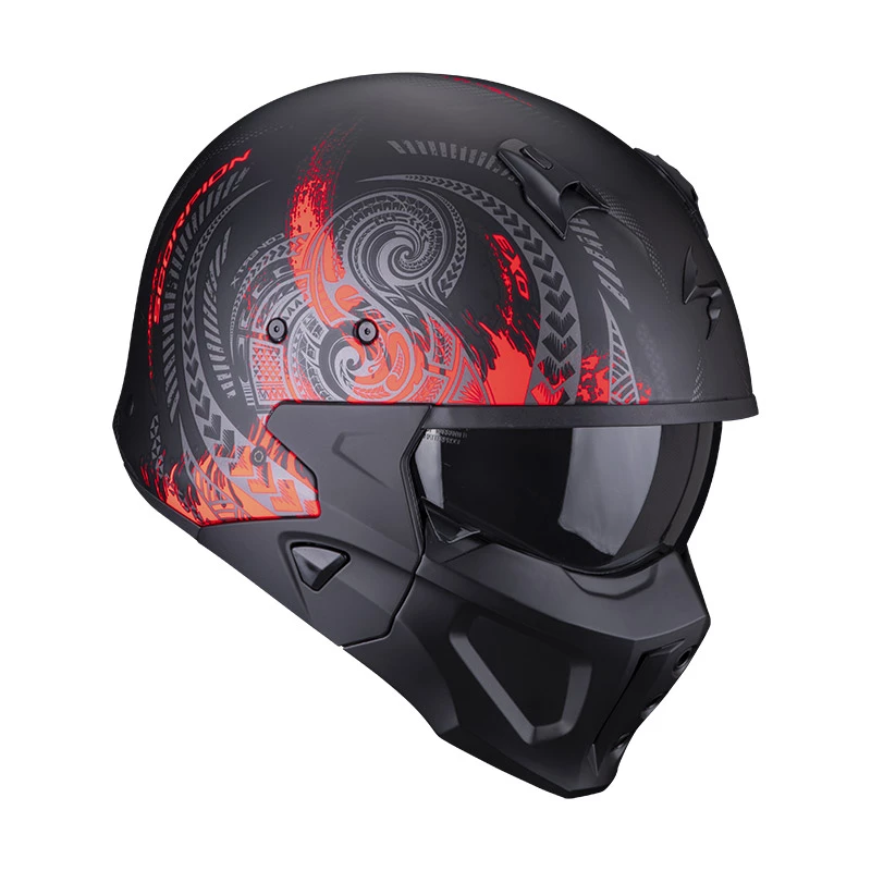Mentoniera Removibile Casco Scorpion Covert X Tattoo Nero Opaco Rosso - immagine 3