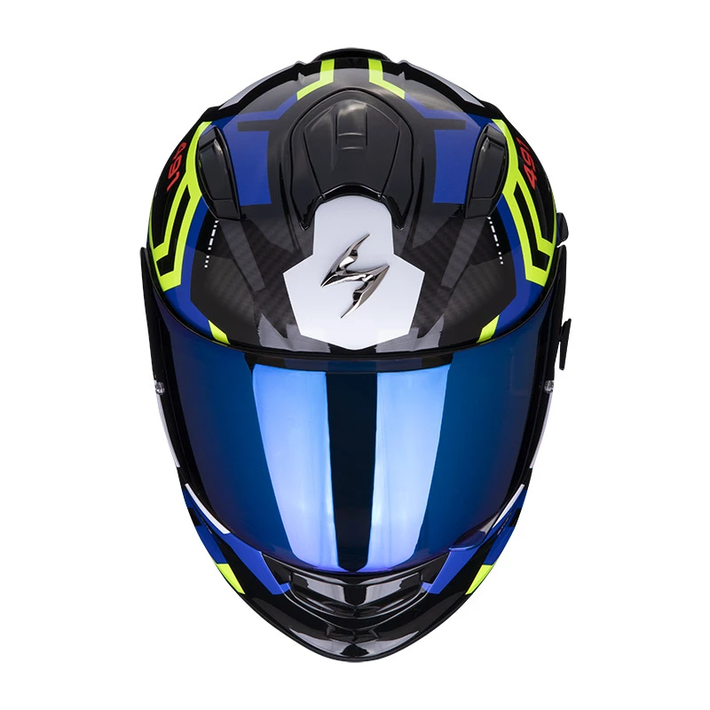 Policarbonato Casco Scorpion Exo 491 Spin Nero Blu Giallo Fluo - immagine 2