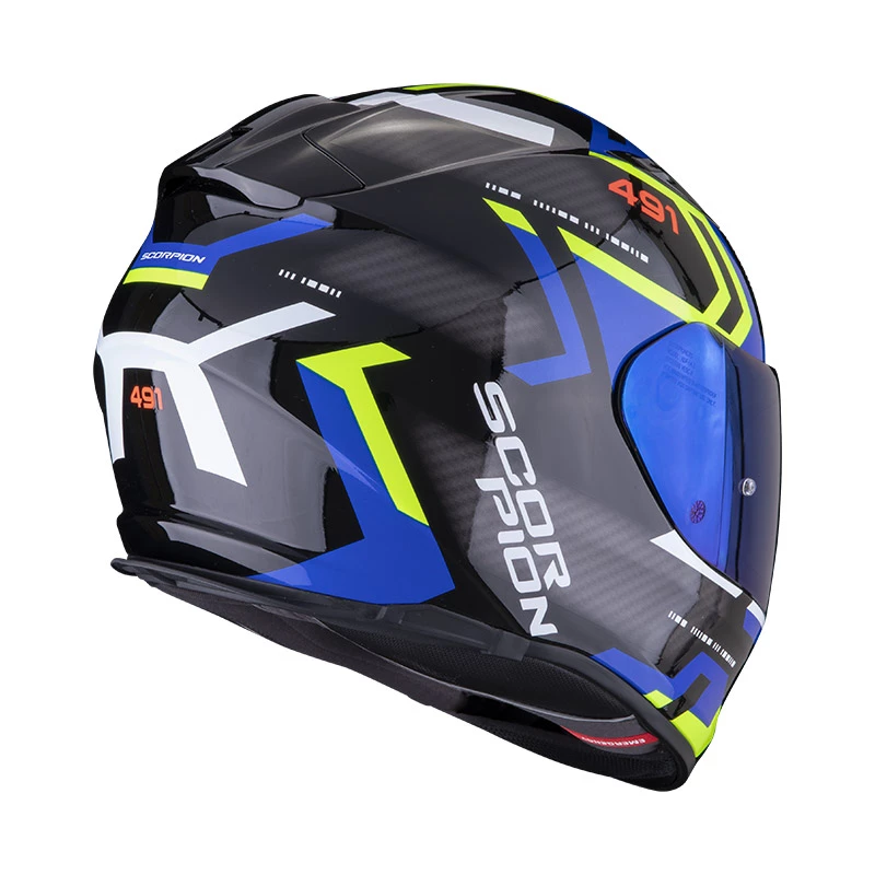 Policarbonato Casco Scorpion Exo 491 Spin Nero Blu Giallo Fluo - immagine 3