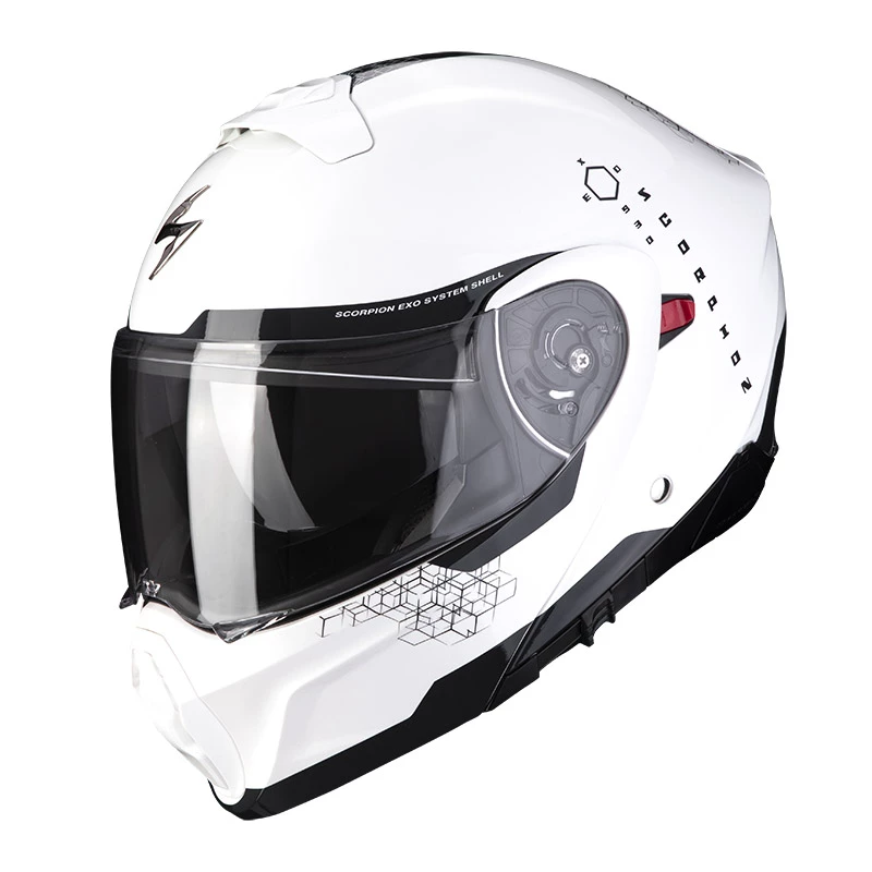 Policarbonato Casco Modulare Scorpion Exo 930 Shot Bianco Nero