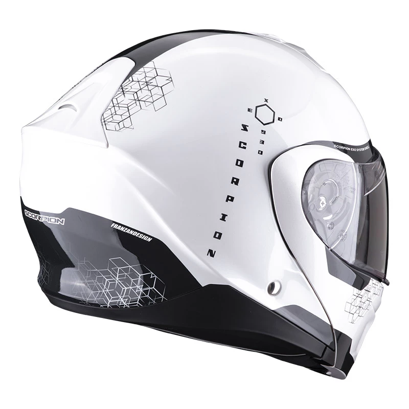 Policarbonato Casco Modulare Scorpion Exo 930 Shot Bianco Nero - immagine 3